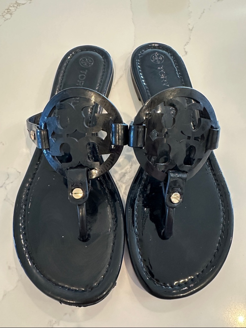 Tory Burch Miller Sandals Patent Black Size 9 1/2